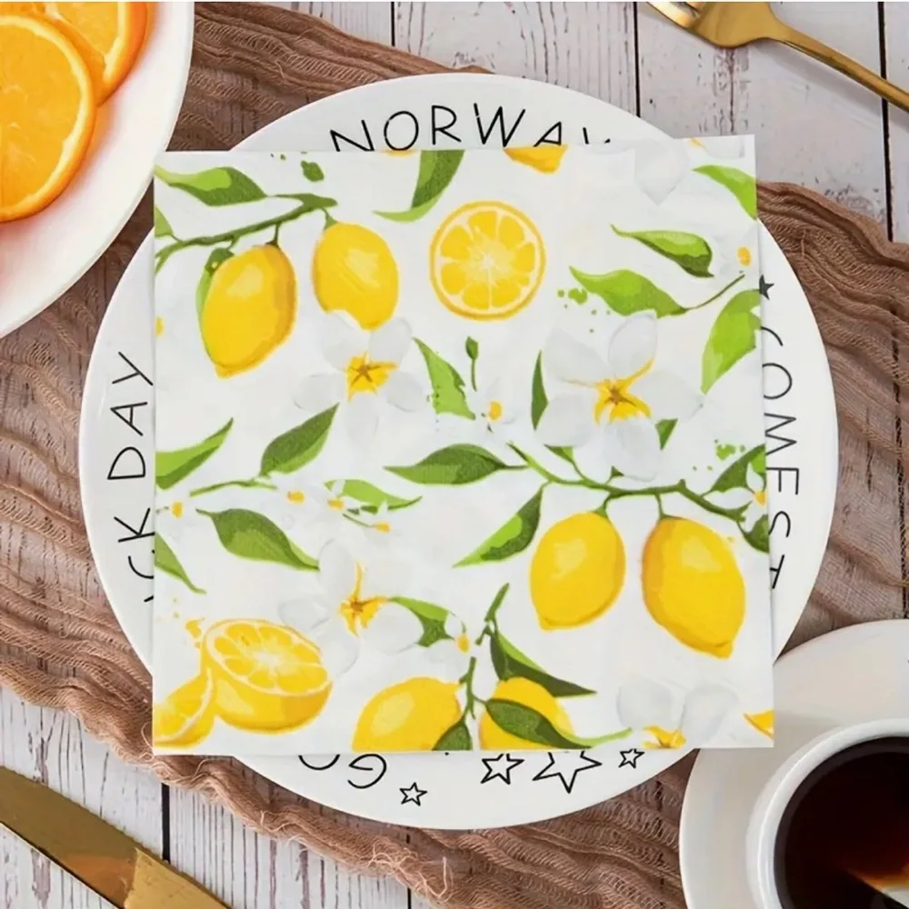 Panalisa Lemon Print Luncheon Paper Napkins, 20 ct